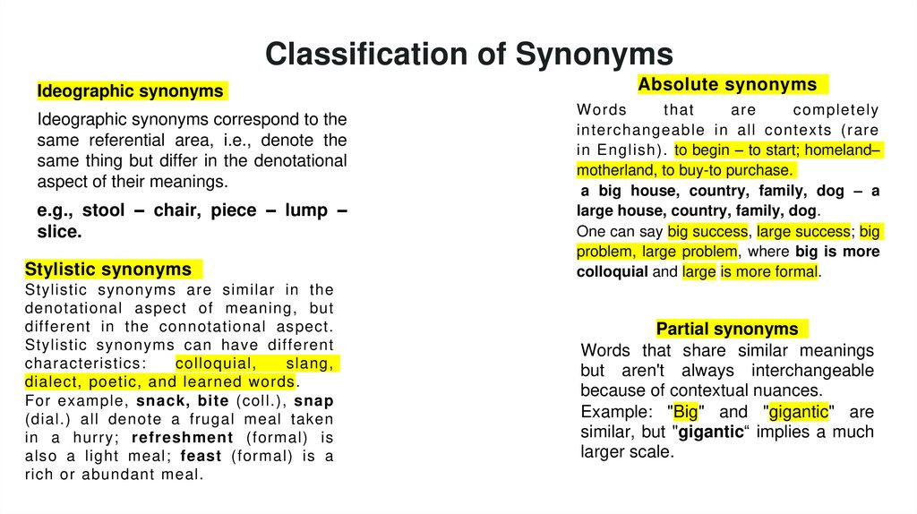 Classification of Synonyms