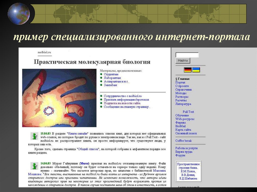 пример специализированного интернет-портала