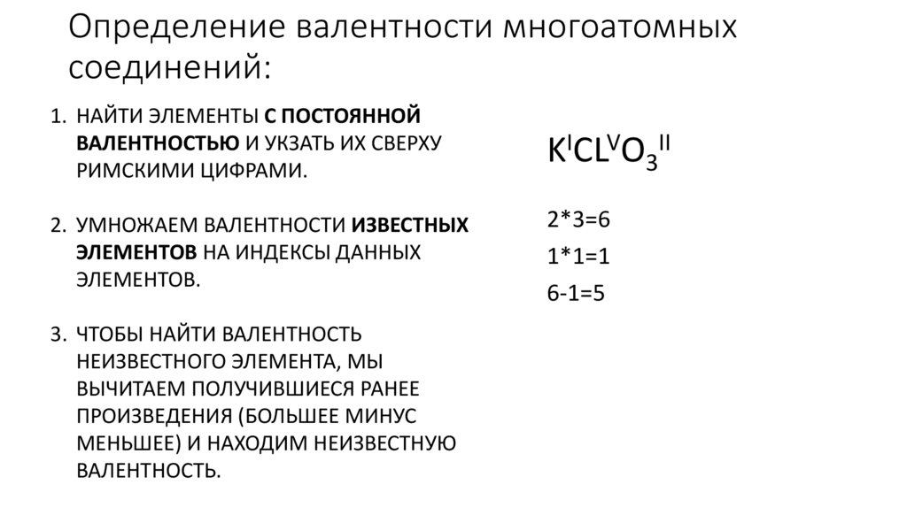 Определение валентности многоатомных соединений:
