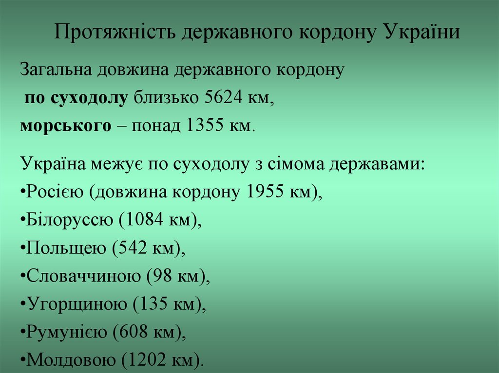 Протяжність державного кордону України