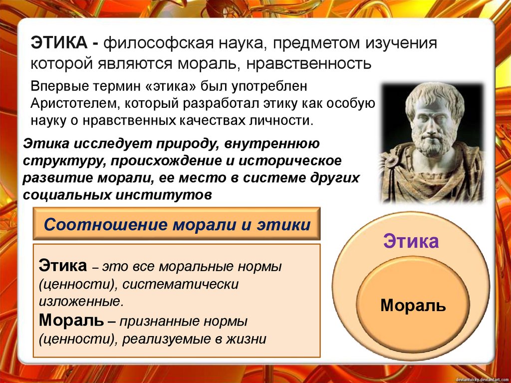 ЭТИКА - философская наука, предметом изучения которой являются мораль, нравственность