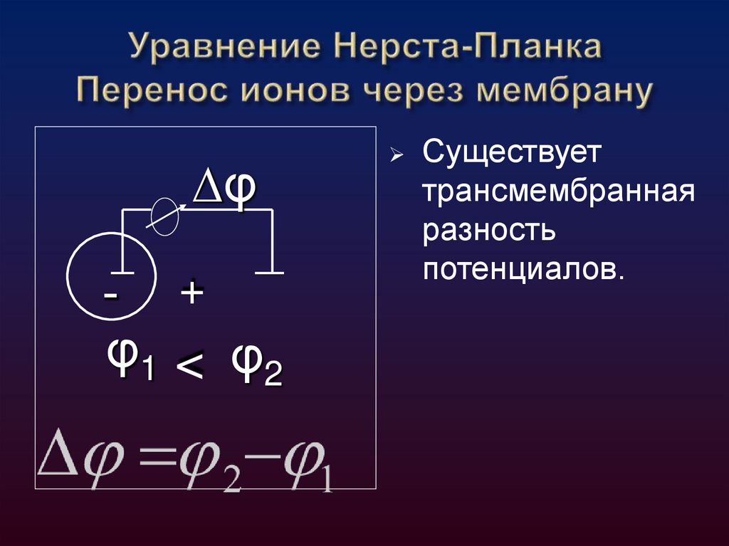 Уравнение Нерста-Планка Перенос ионов через мембрану