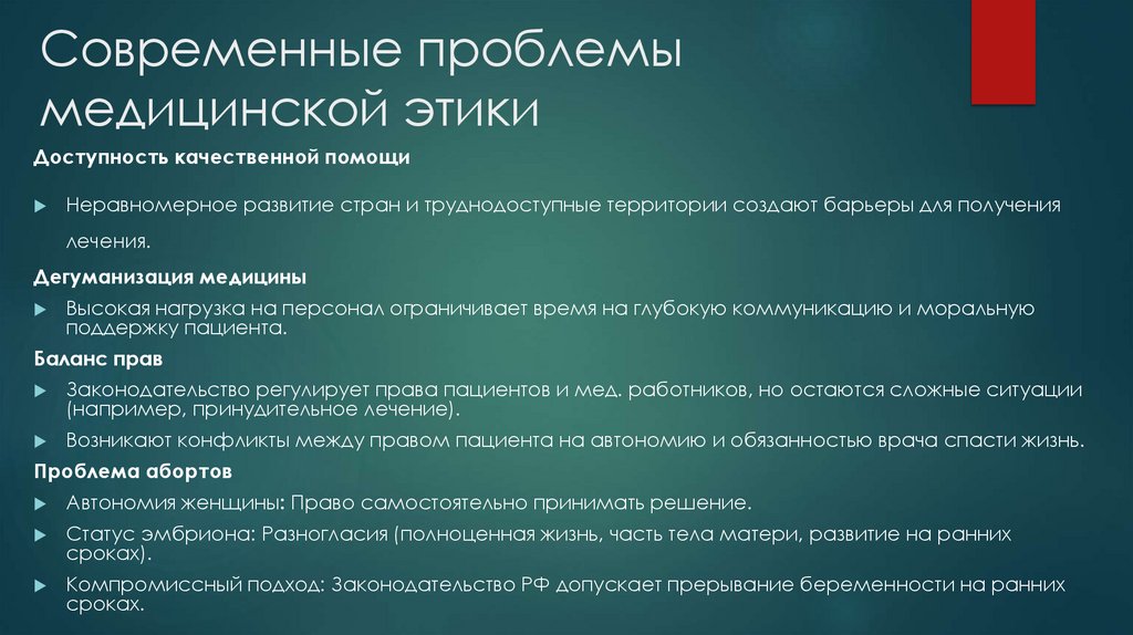 Современные проблемы медицинской этики