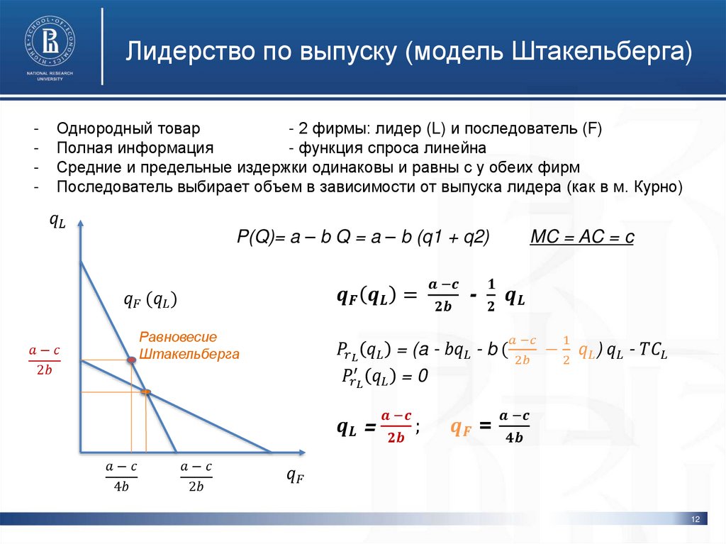 Лидерство по выпуску (модель Штакельберга)