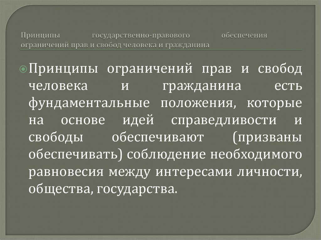 Принципы государственно-правового обеспечения ограничений прав и свобод человека и гражданина