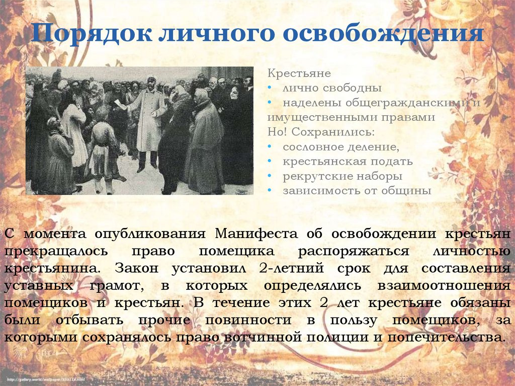 Порядок личного освобождения