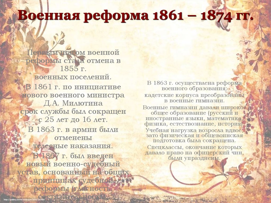 Военная реформа 1861 – 1874 гг.