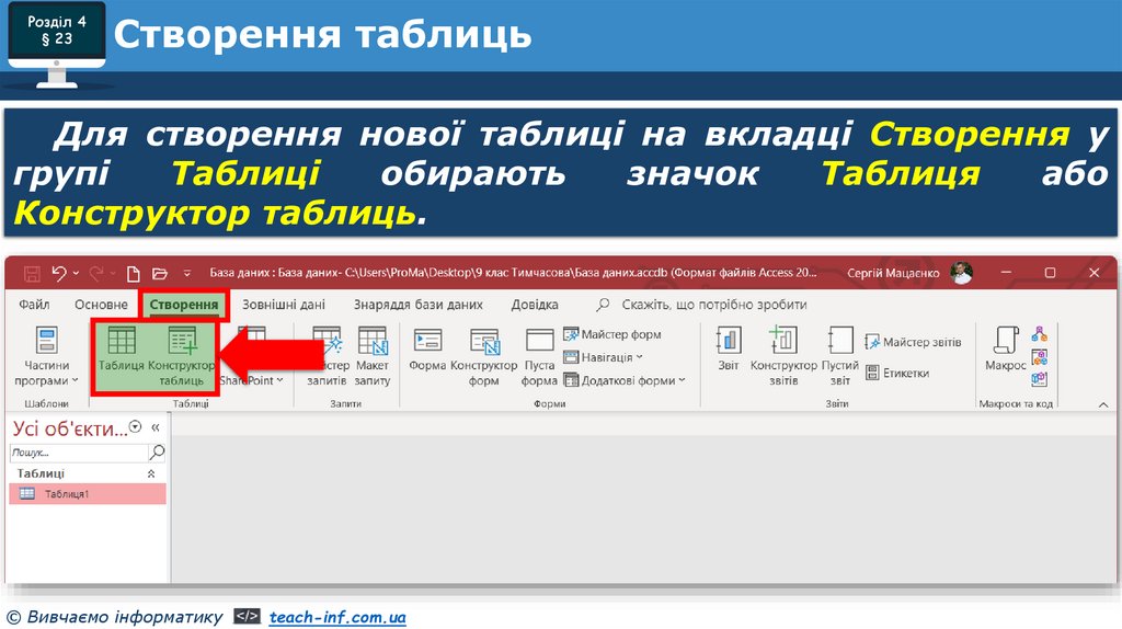 Створення таблиць