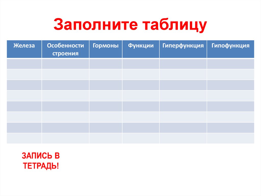 Заполните таблицу