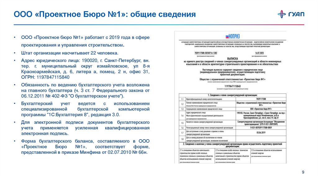 ООО «Проектное Бюро №1»: общие сведения