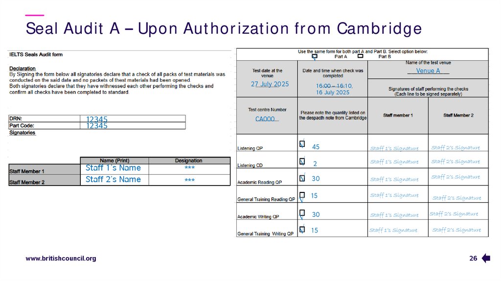 Seal Audit A – Upon Authorization from Cambridge