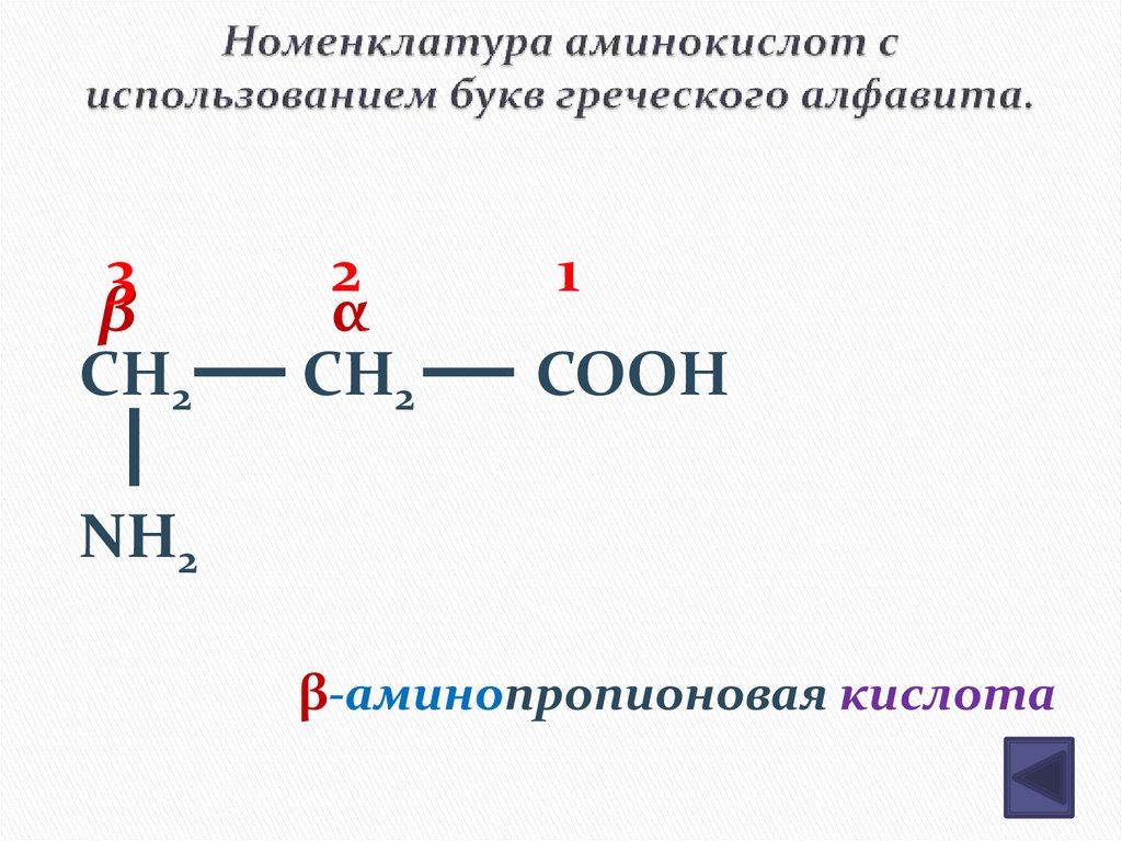 Номенклатура аминокислот с использованием букв греческого алфавита.