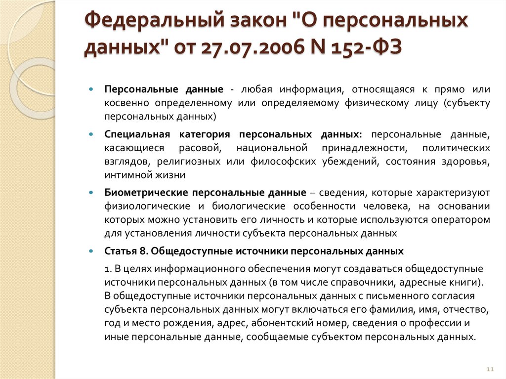 Федеральный закон "О персональных данных" от 27.07.2006 N 152-ФЗ
