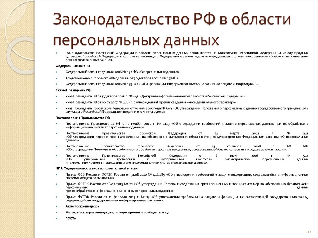 Законодательство РФ в области персональных данных