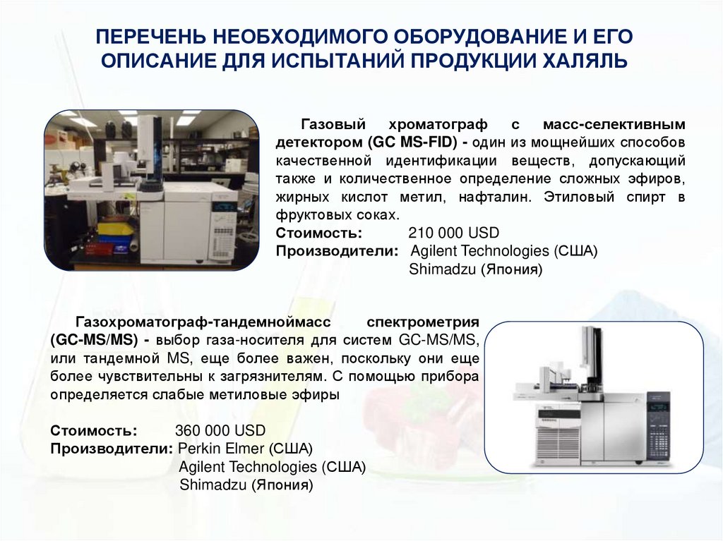 ПЕРЕЧЕНЬ НЕОБХОДИМОГО ОБОРУДОВАНИЕ И ЕГО ОПИСАНИЕ ДЛЯ ИСПЫТАНИЙ ПРОДУКЦИИ ХАЛЯЛЬ