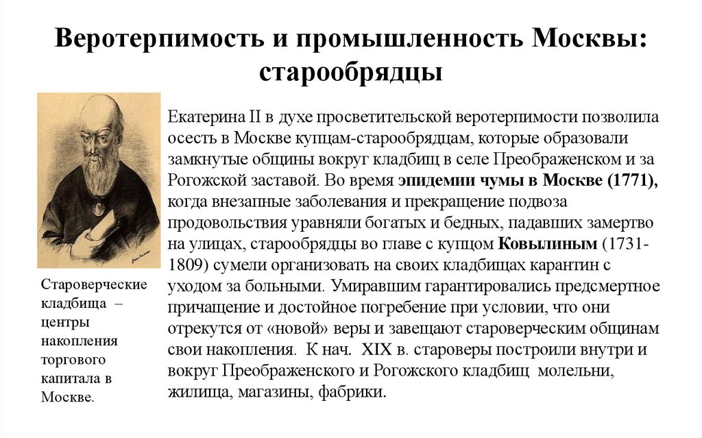 Веротерпимость и промышленность Москвы: старообрядцы