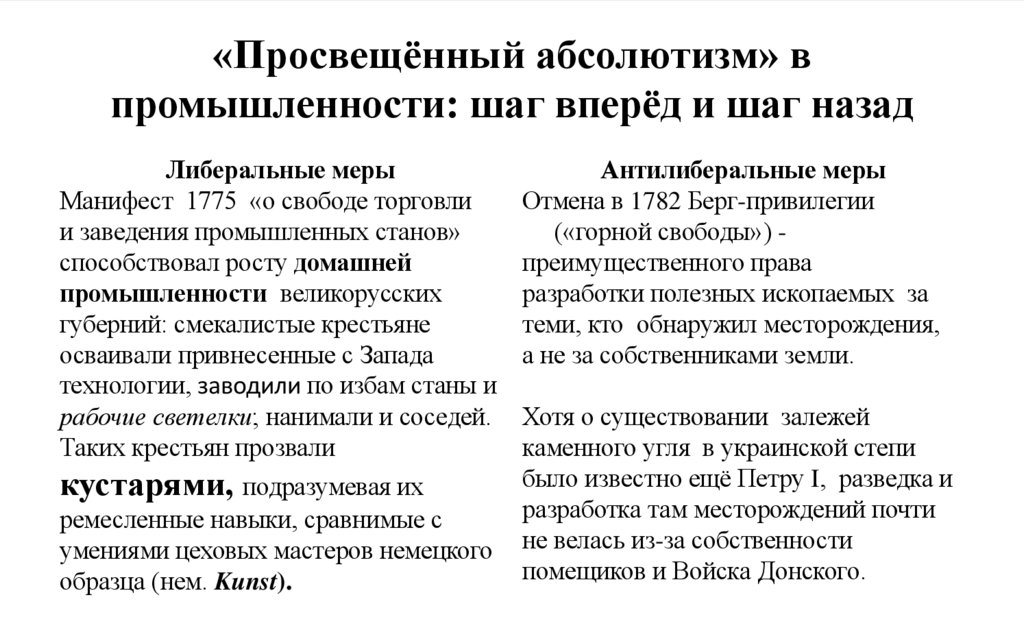«Просвещённый абсолютизм» в промышленности: шаг вперёд и шаг назад