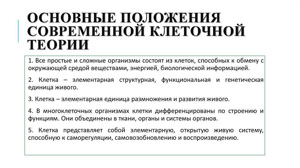 Основные положения современной клеточной теории