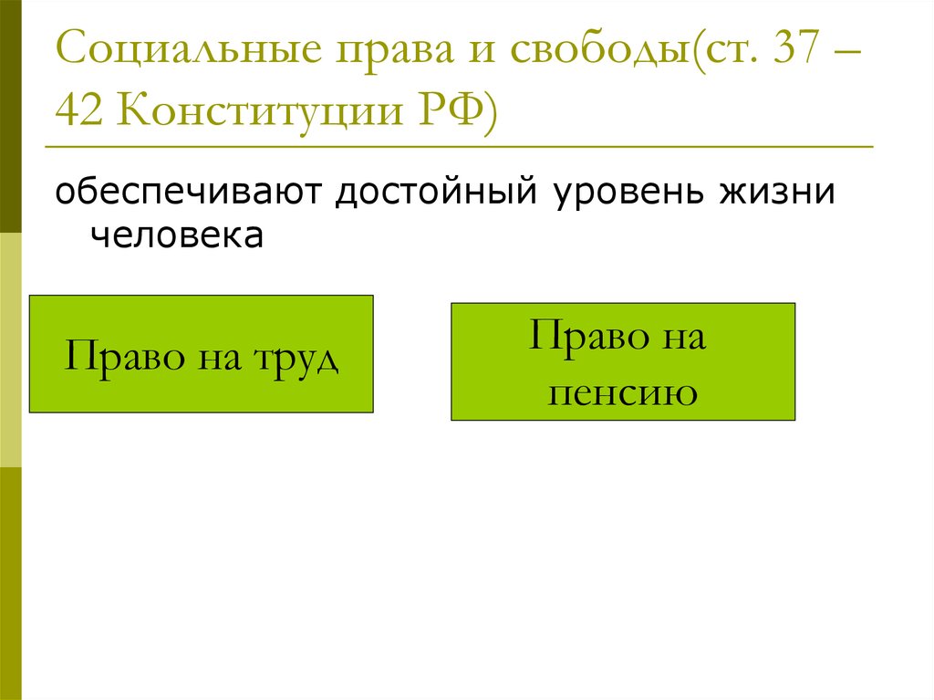 Социальные права и свободы(ст. 37 – 42 Конституции РФ)