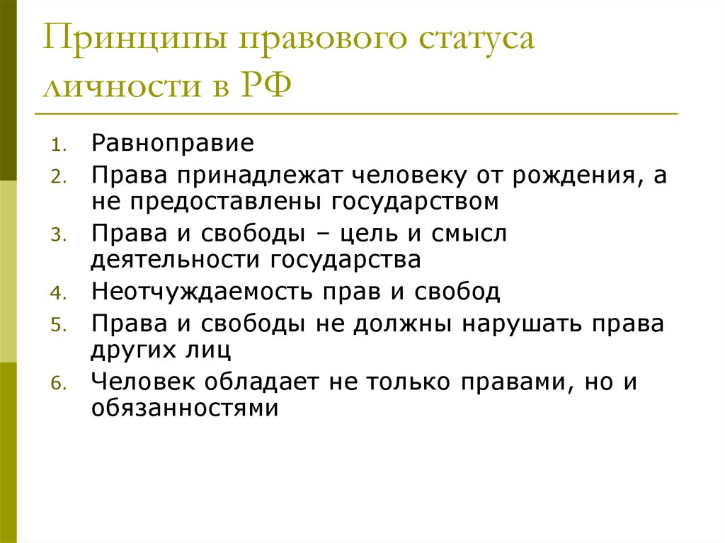 Принципы правового статуса личности в РФ