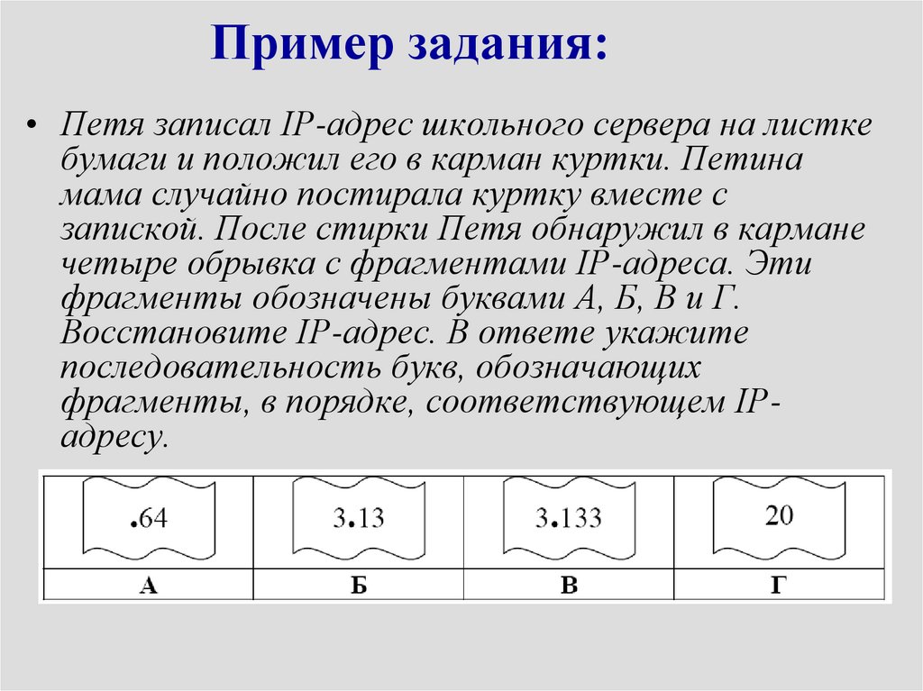 Пример задания: