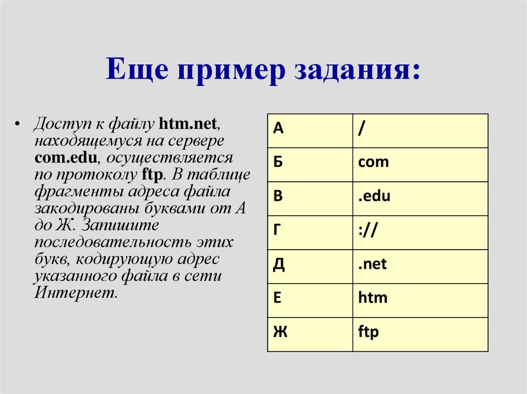 Еще пример задания: