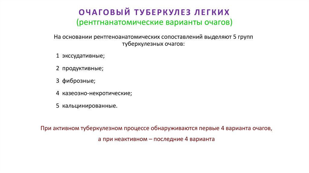 ОЧАГОВЫЙ ТУБЕРКУЛЕЗ ЛЕГКИХ (рентгнанатомические варианты очагов)