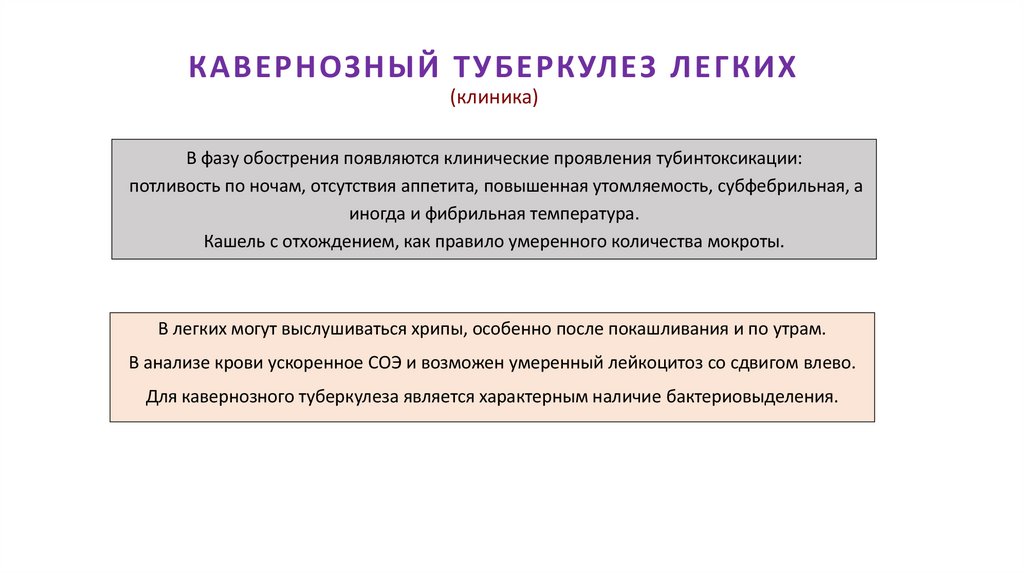 КАВЕРНОЗНЫЙ ТУБЕРКУЛЕЗ ЛЕГКИХ (клиника)