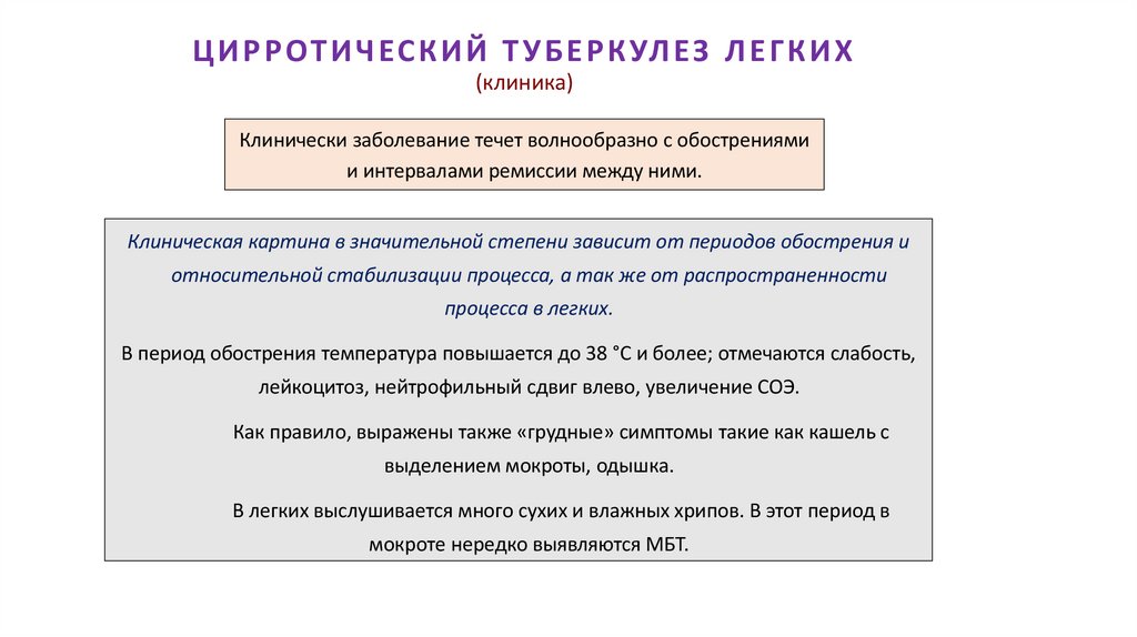 ЦИРРОТИЧЕСКИЙ ТУБЕРКУЛЕЗ ЛЕГКИХ (клиника)
