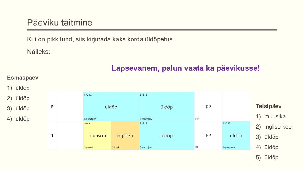 Päeviku täitmine