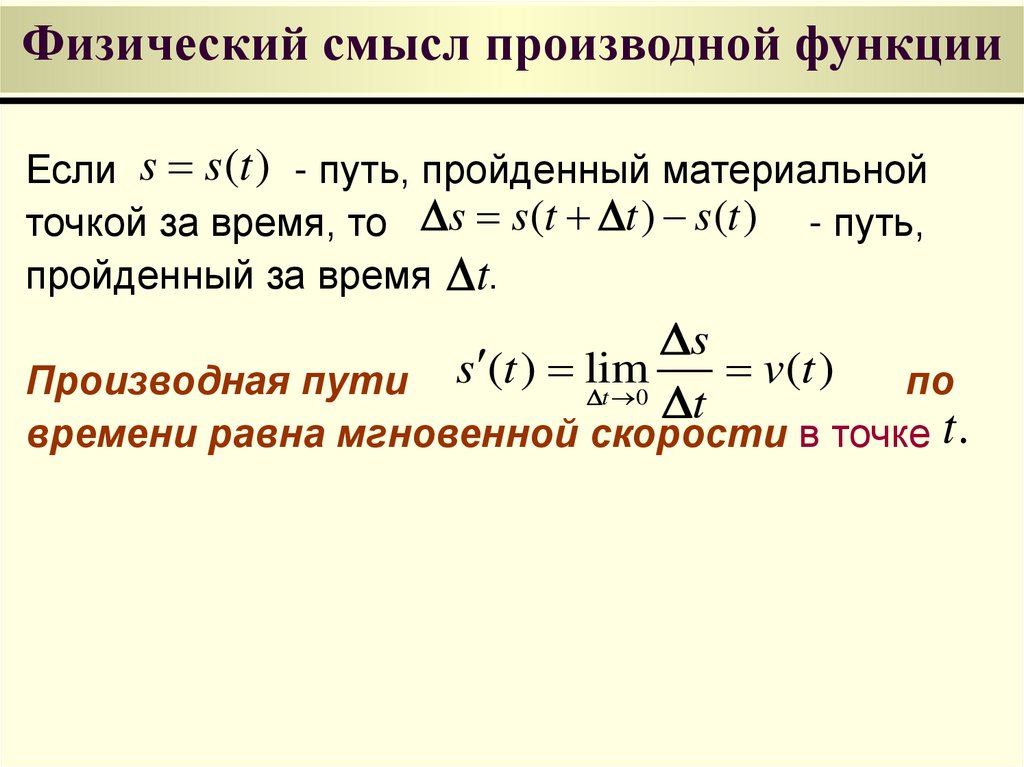 Физический смысл производной функции