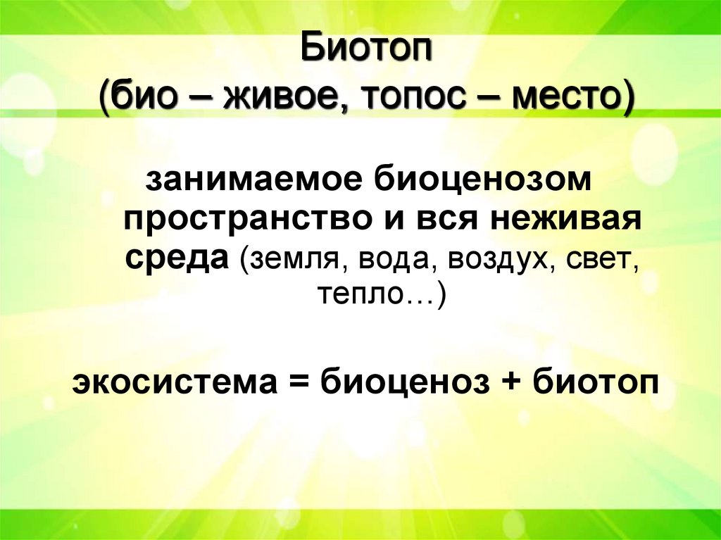 Биотоп (био – живое, топос – место)