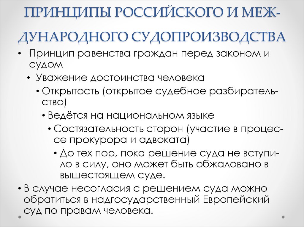 Принципы российского и меж-дународного судопроизводства