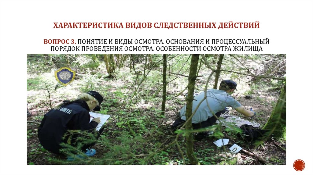 Характеристика видов следственных действий ВОПРОС 3. Понятие и виды осмотра. Основания и процессуальный порядок проведения