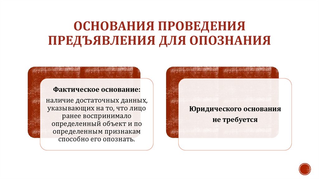 Основания проведения предъявления для опознания