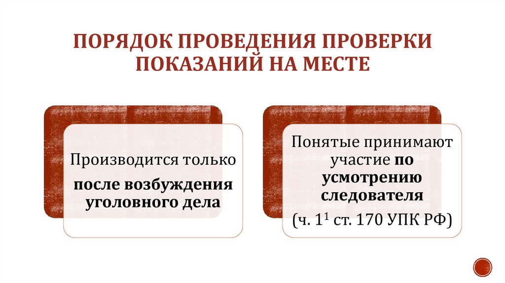 Порядок проведения проверки показаний на месте