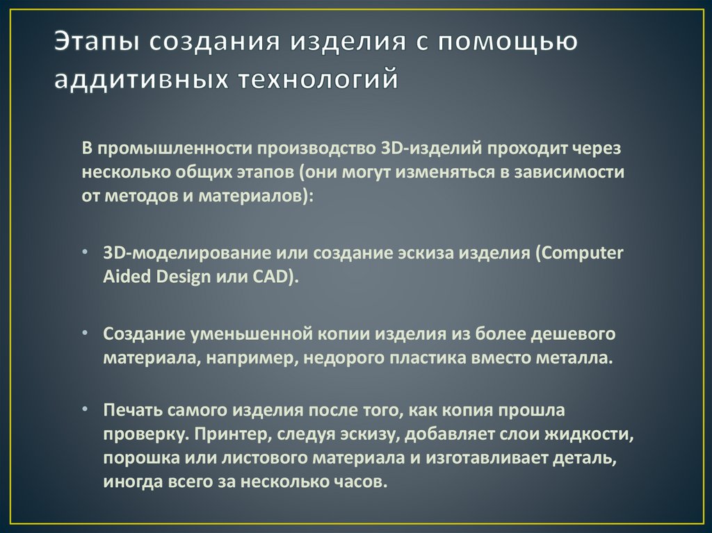 Этапы создания изделия с помощью аддитивных технологий
