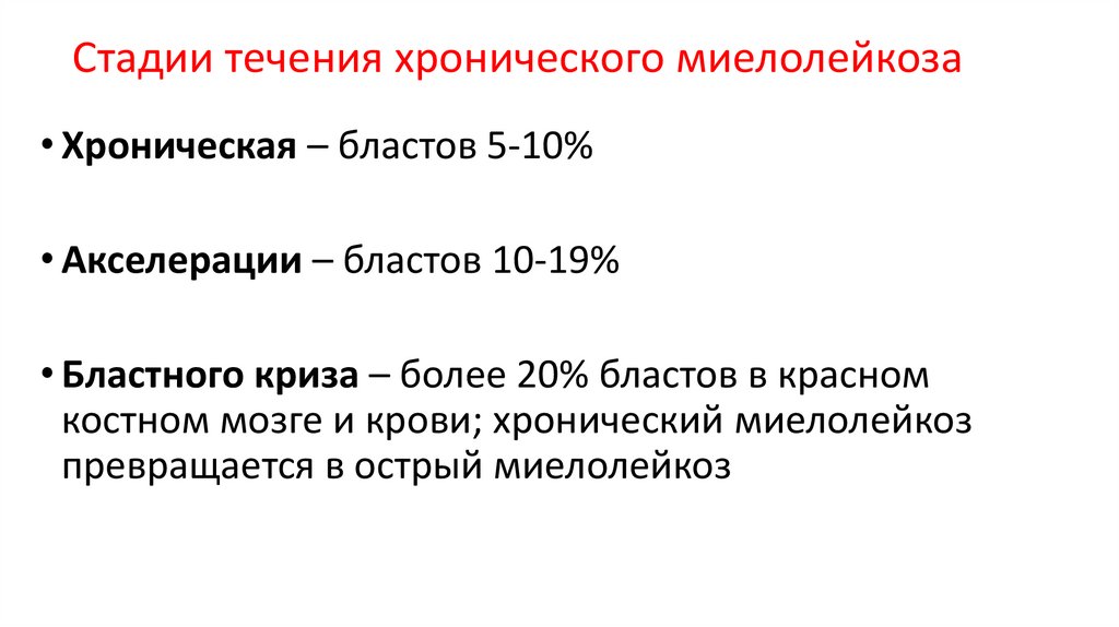 Стадии течения хронического миелолейкоза