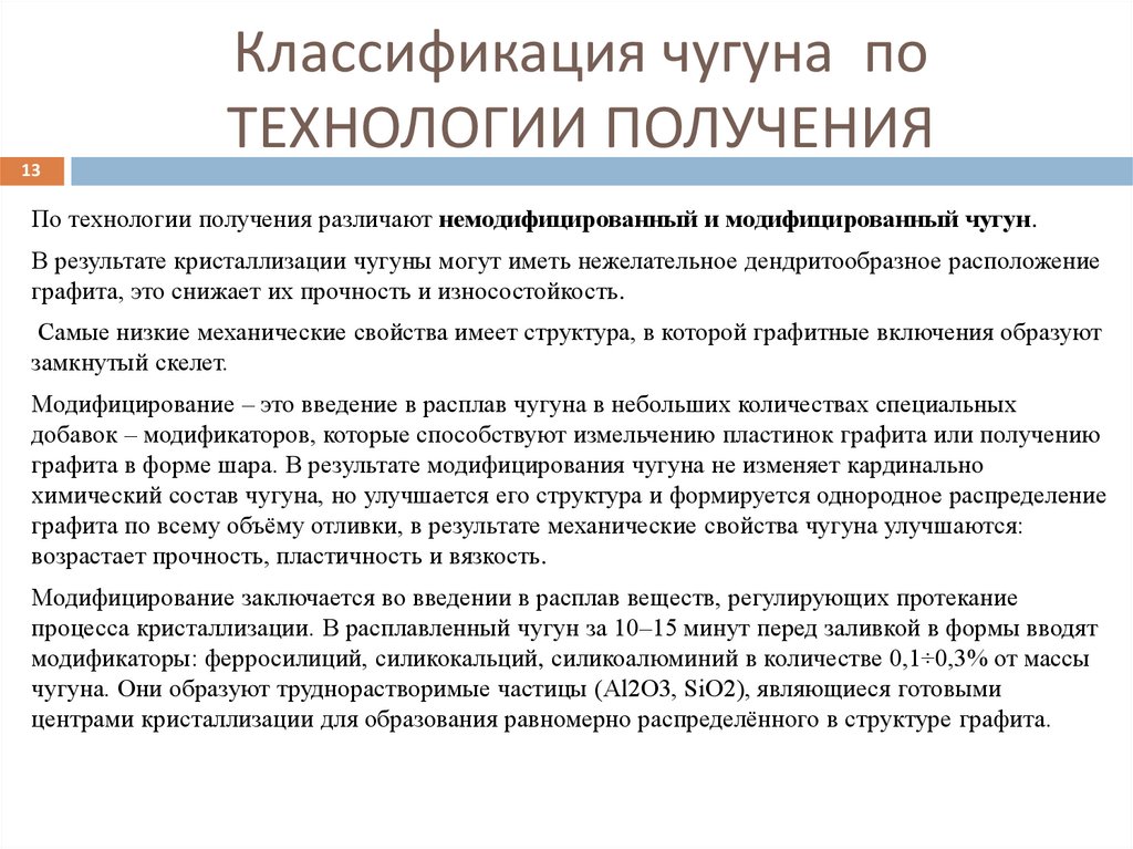 Классификация чугуна по ТЕХНОЛОГИИ ПОЛУЧЕНИЯ