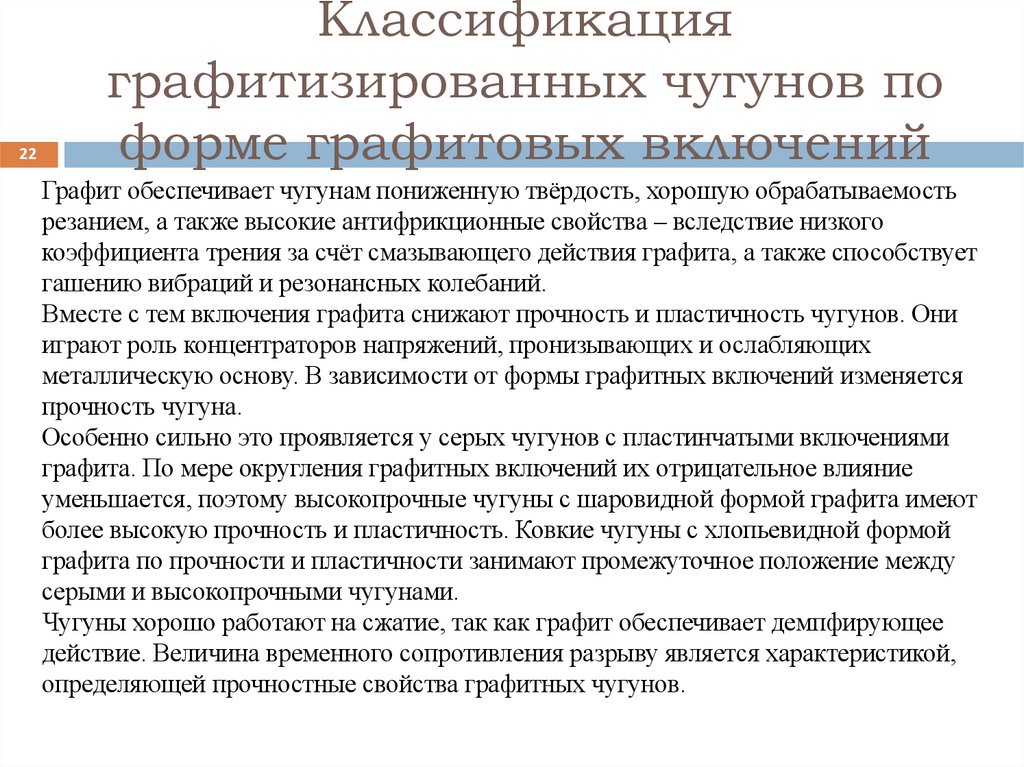 Классификация графитизированных чугунов по форме графитовых включений