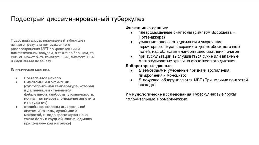 Подострый диссеминированный туберкулез