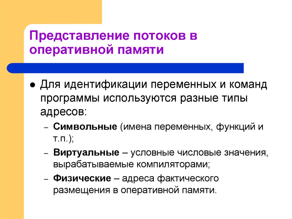 Представление потоков в оперативной памяти