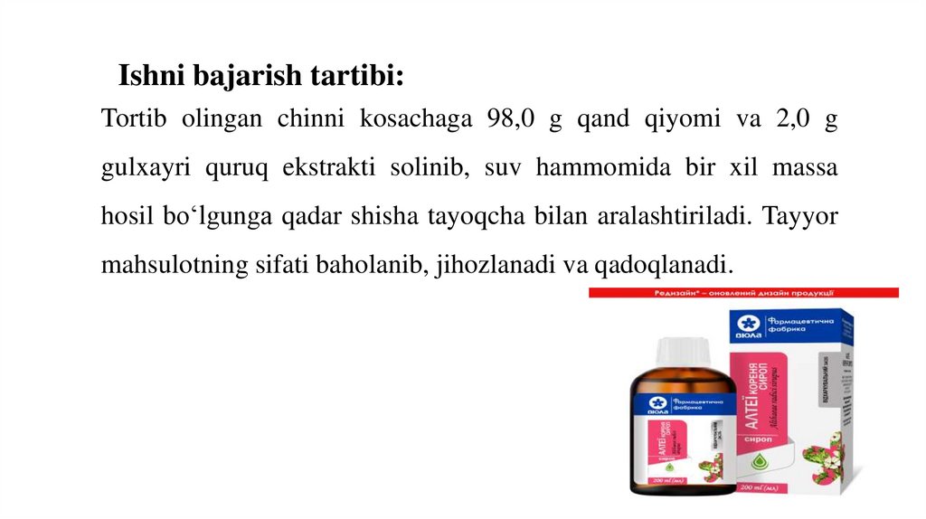 Ishni bajarish tartibi: