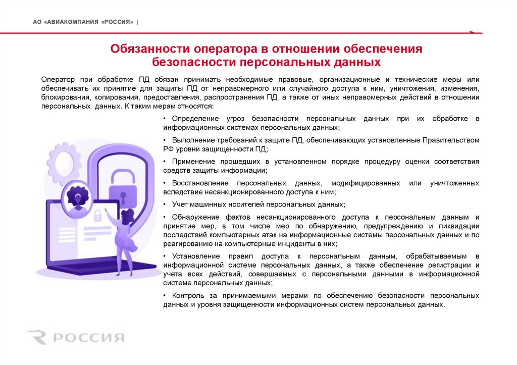 Обязанности оператора в отношении обеспечения безопасности персональных данных