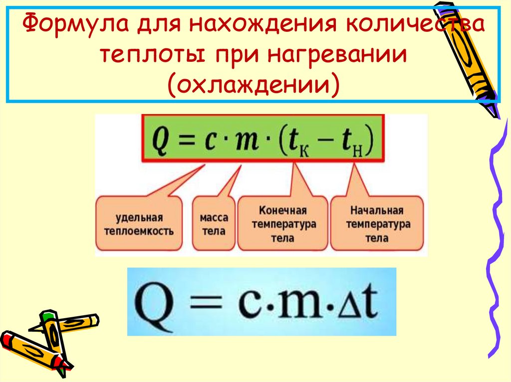 Формула для нахождения количества теплоты при нагревании (охлаждении)