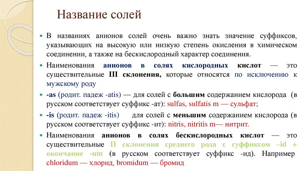 Название солей