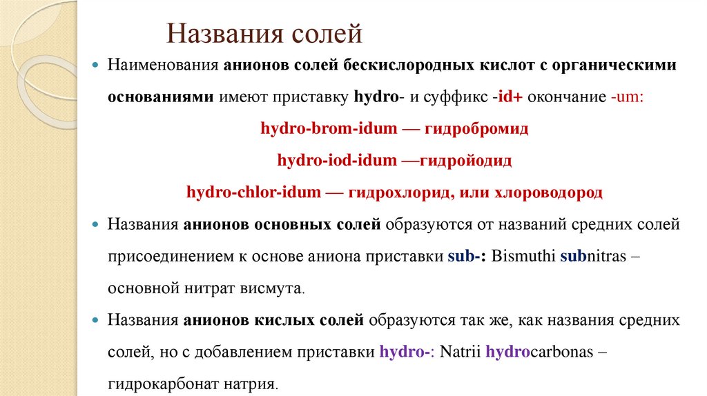Названия солей