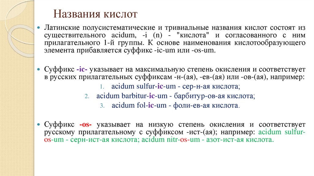 Названия кислот