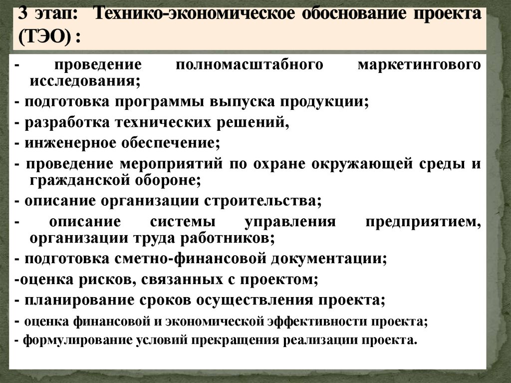 3 этап: Технико-экономическое обоснование проекта (ТЭО) :