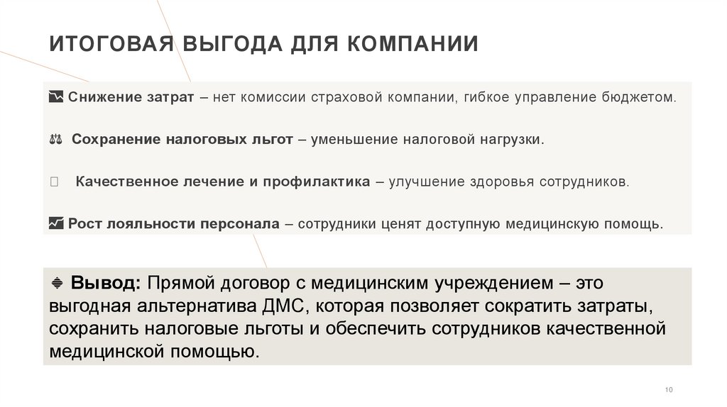 Итоговая выгода для компании